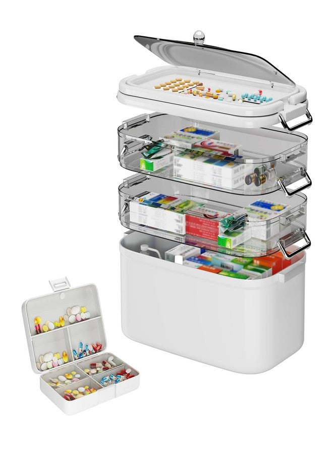 ان اي هوم صندوق تخزين الأدوية NiHome Home & Travel ذو 4 طبقات مع حافظة حبوب محمولة، وأقسام متينة قابلة للتعديل، وغطاء مقاوم للرطوبة، ومقابض آمنة لتنظيم الحبوب والفيتامينات والمكملات الغذائية (أبيض) - Image 1